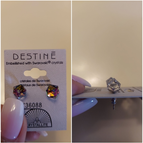 Nwt Irredecent Swarvoski Square Earrings - Picture 5 of 8